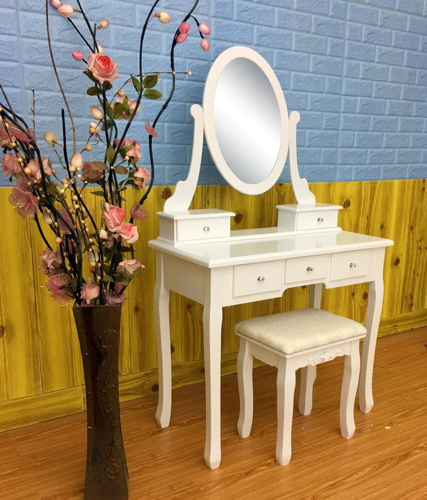 Coiffeuse moderne Blanche avec miroir pivotant