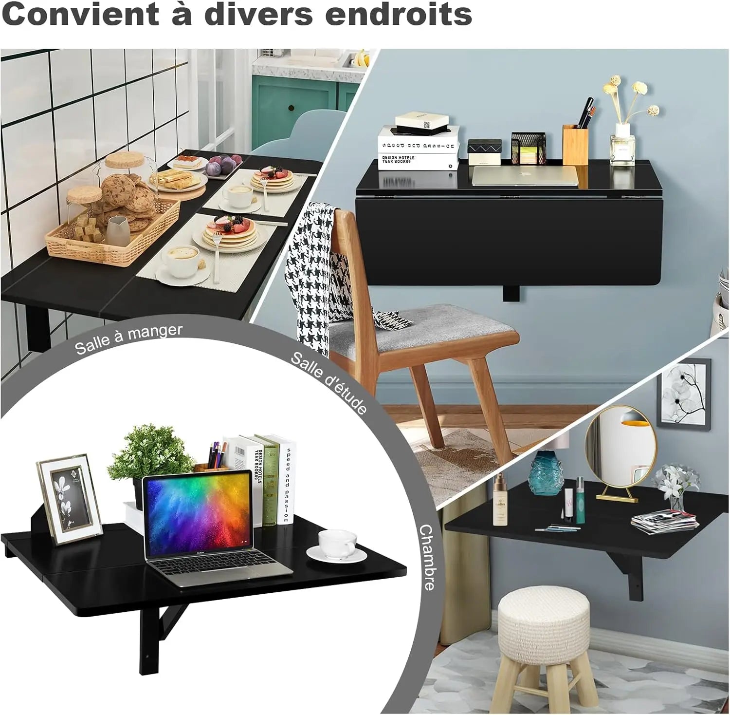 Table murale pliable en bois à Double Plateaux