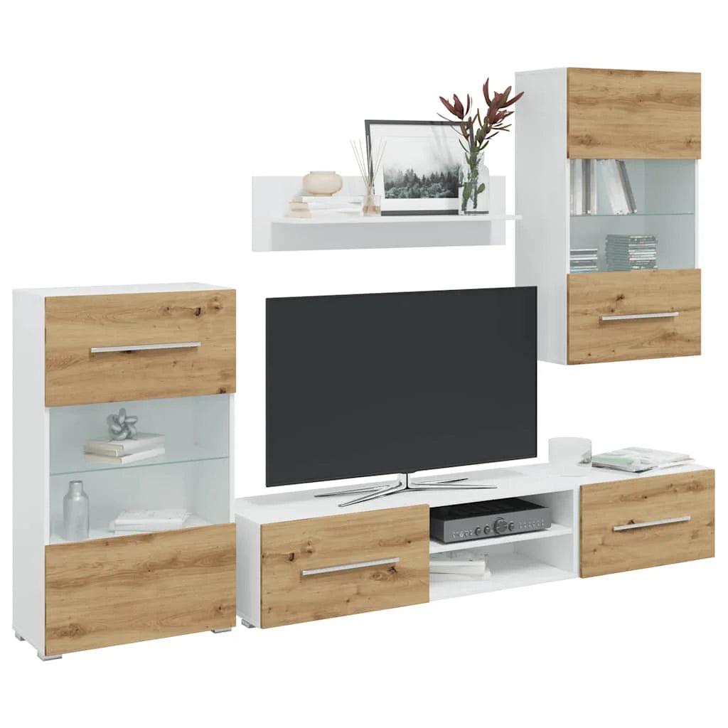 Meuble tv moderne 5 Pièces avec Éclairage LED en bois