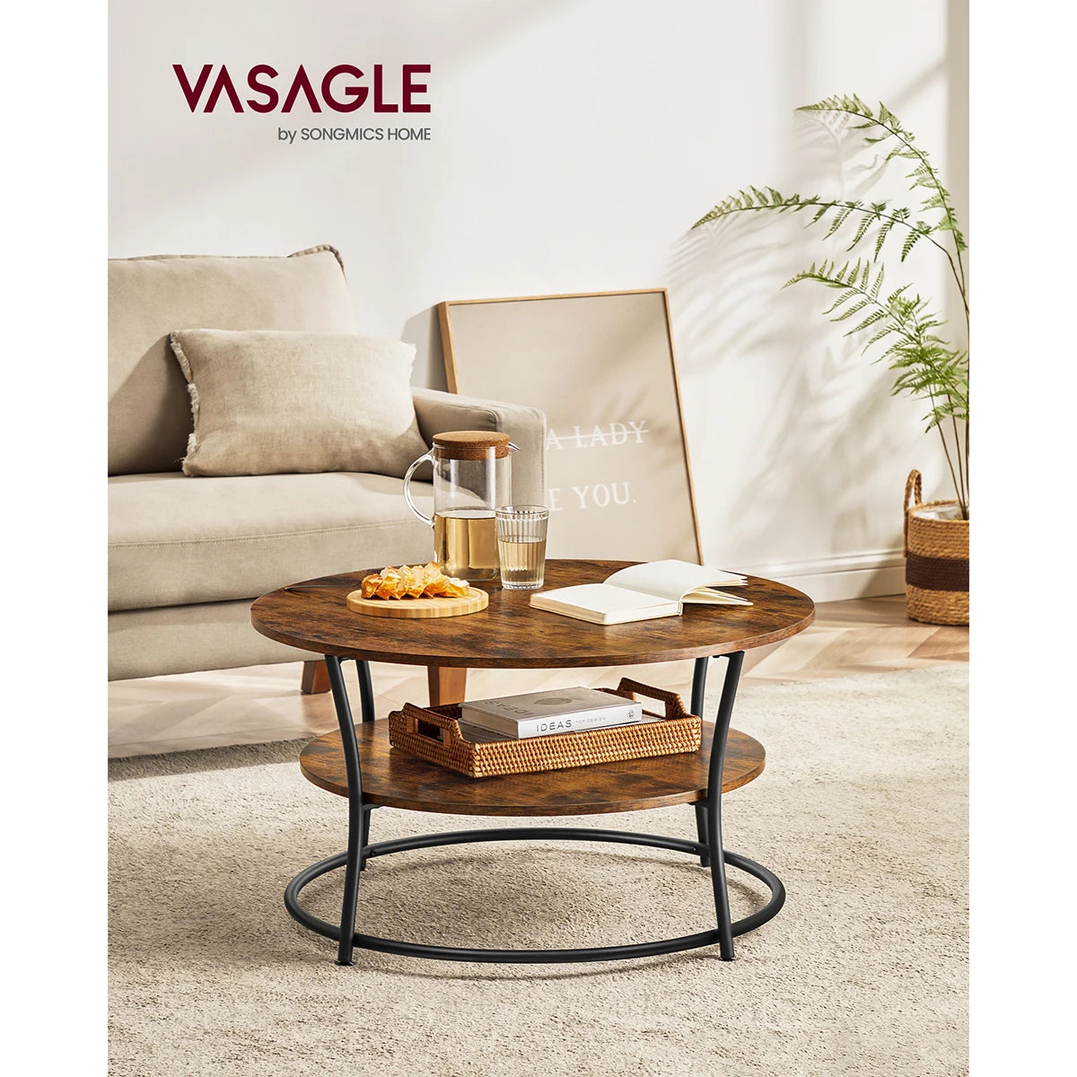  Table Basse Ronde en bois avec Étagère