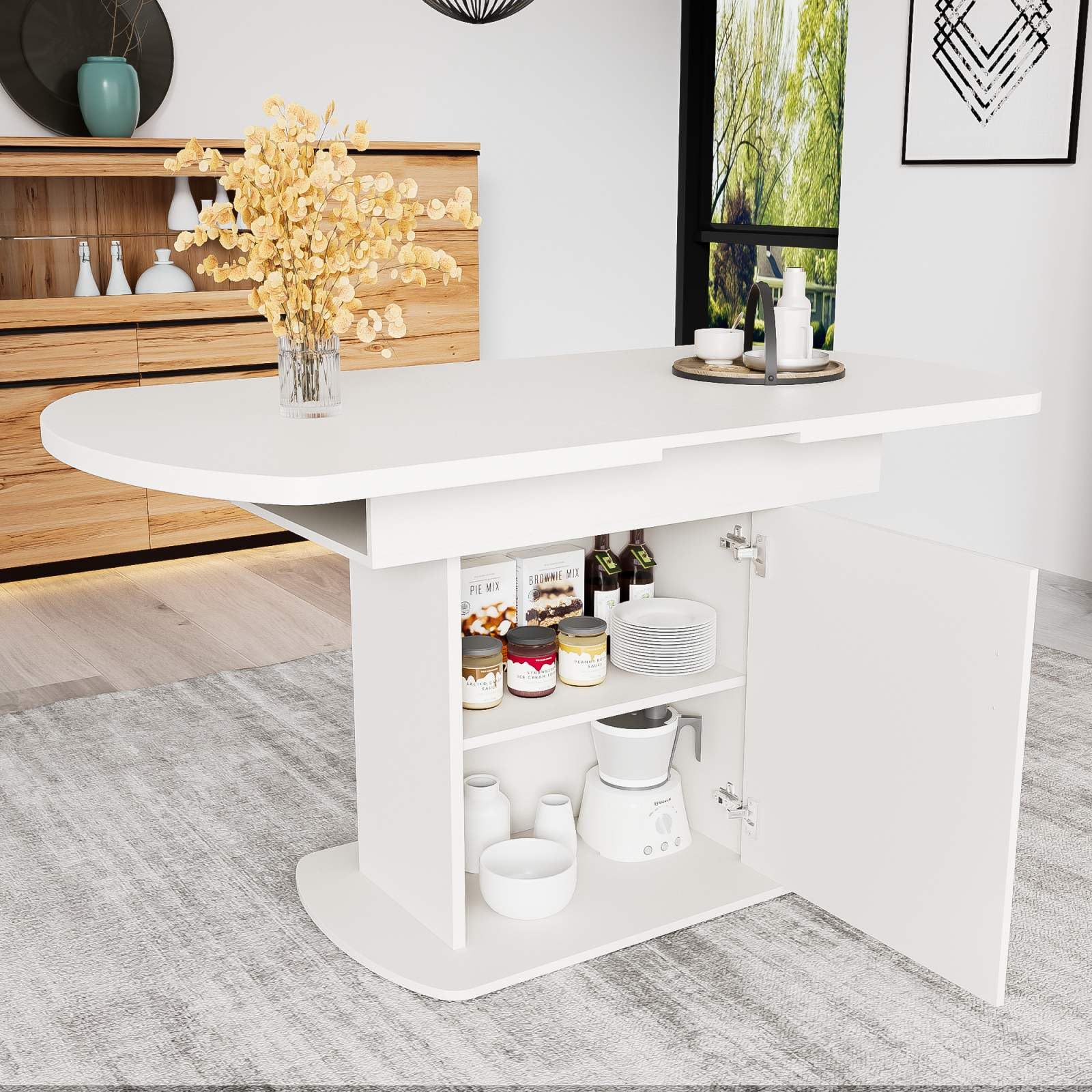 Table a manger rectangle Extensible avec Espace de Rangement