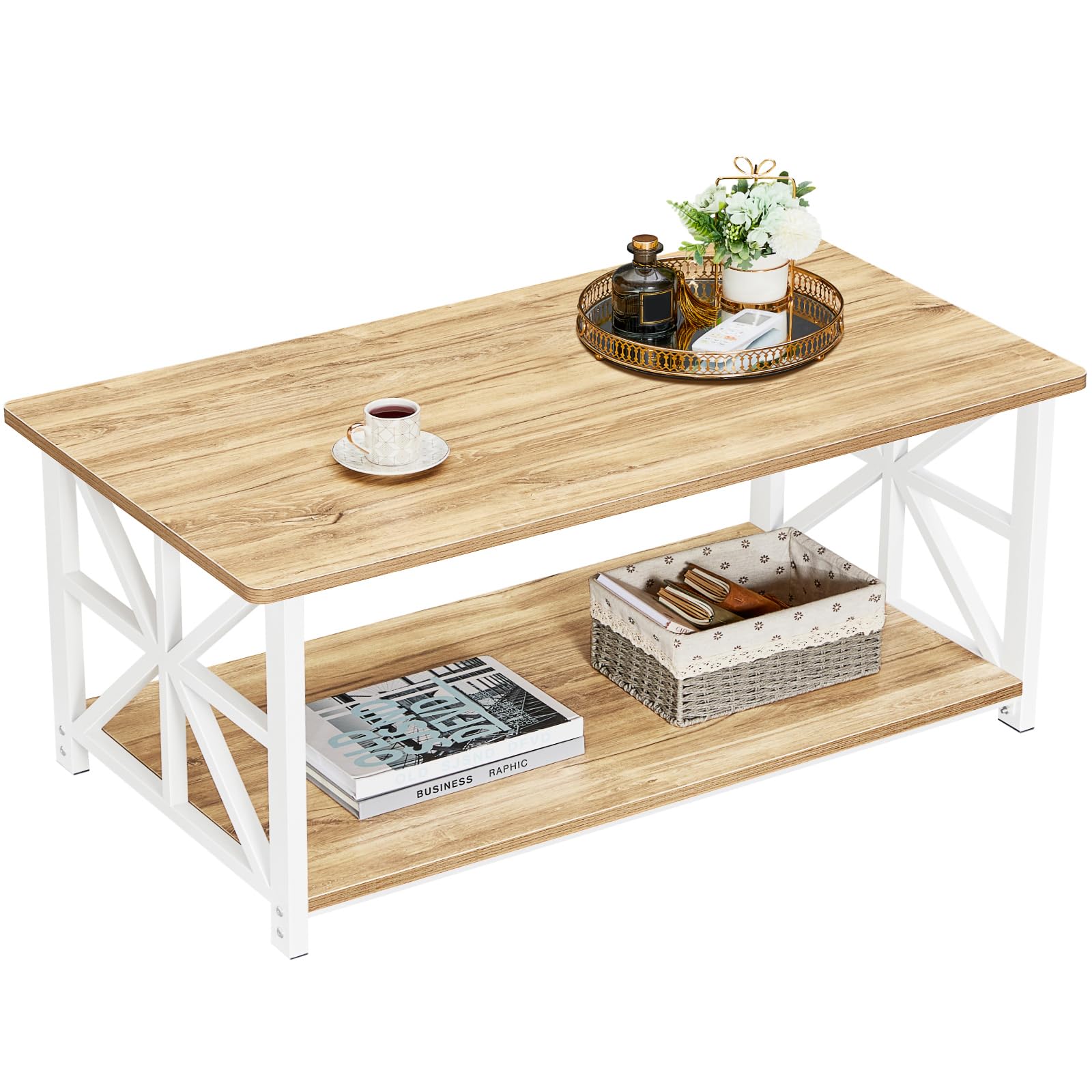 Table basse rectangulaire avec 2 Niveaux Rangement