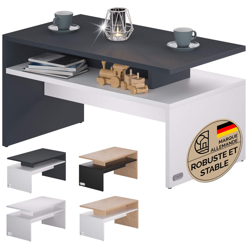 Table basse rectangulaire blanc chêne