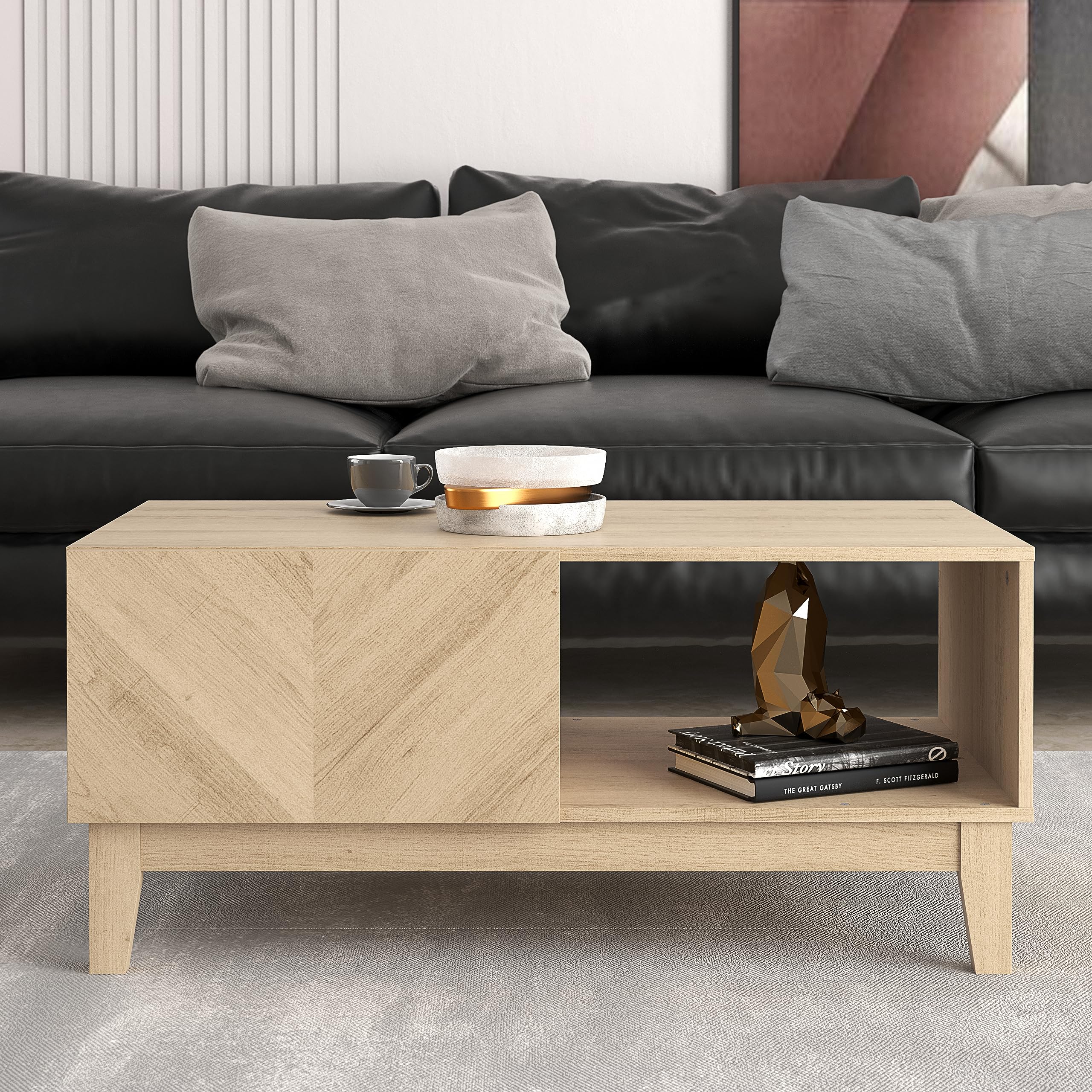 Table basse rectangulaire en Bois avec Rangement Armoire 