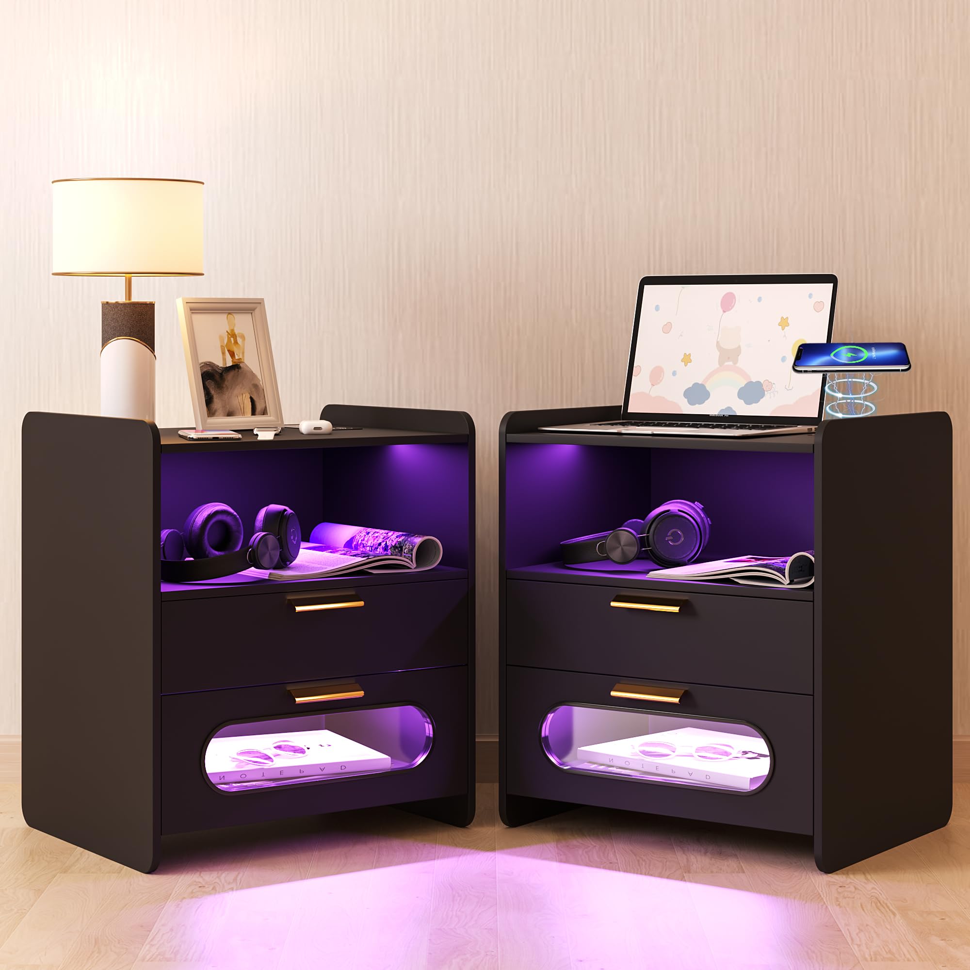 Table de chevet design LED 24 avec station de charge 