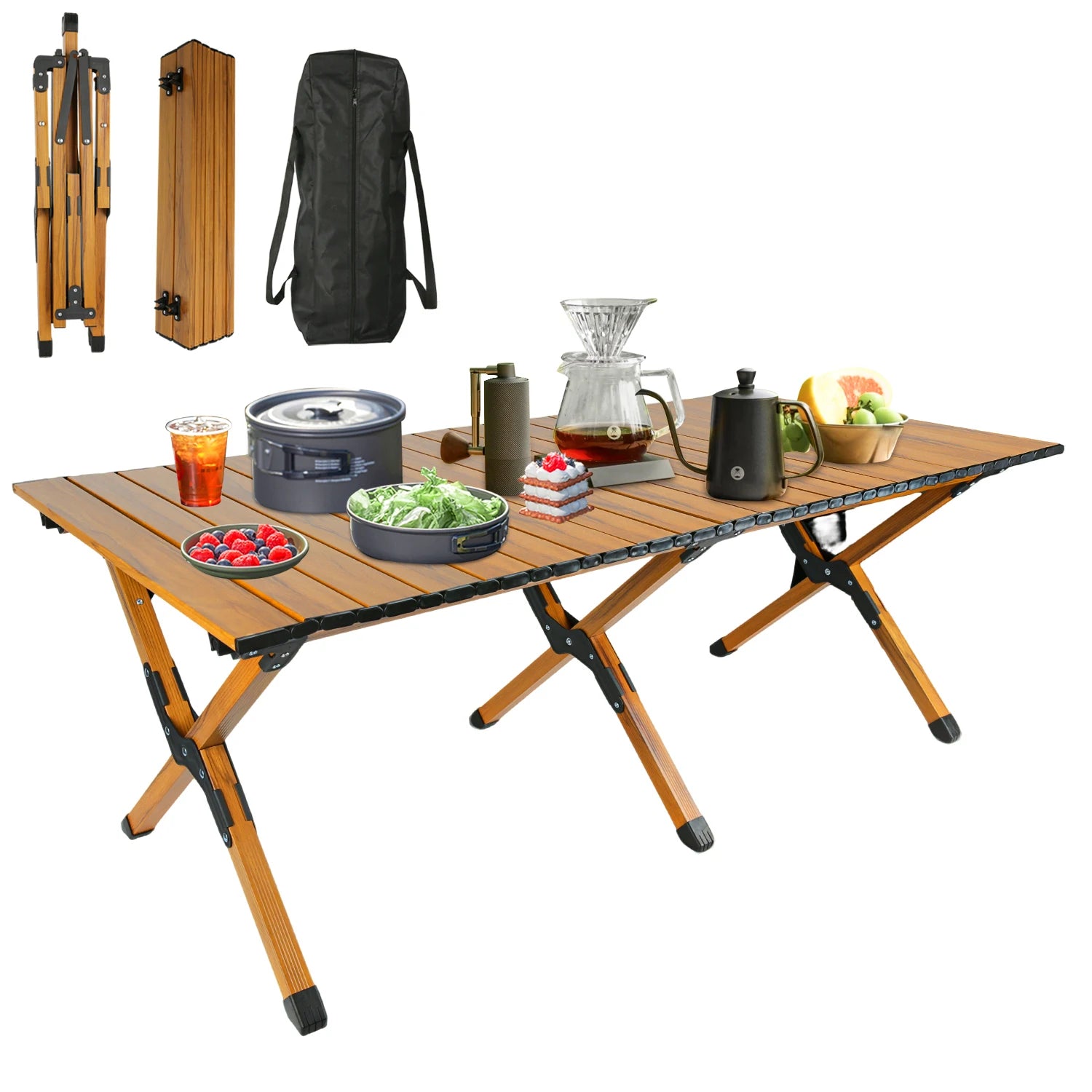 Table de jardin en aluminium pliable avec Plateau Imitation Bois