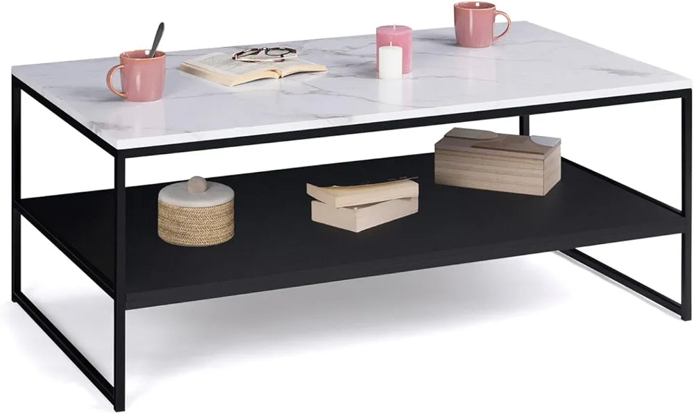  Table rectangulaire basse effet marbre 